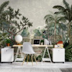 Fotobehang Weelderige tropische jungle met waterval