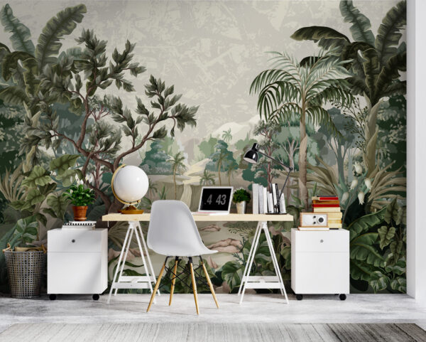 Weelderige tropische jungle met waterval Fotobehang Weelderige tropische jungle met waterval