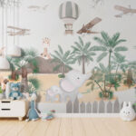 Fotobehang Giraffe met palmbomen