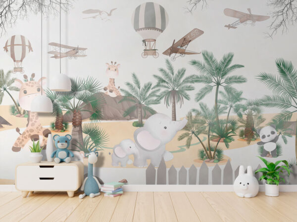 Giraffe met palmbomen Fotobehang Giraffe met palmbomen