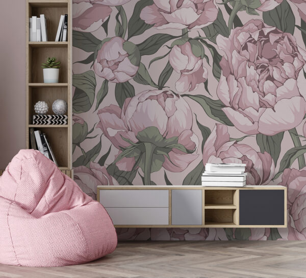 Vintage roze pioen bloemenpatroon Fotobehang Vintage roze pioen bloemenpatroon
