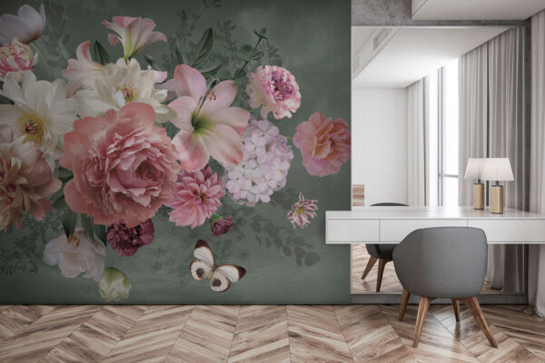 Elegant boeket met een delicate vlinder Fotobehang Elegant boeket met een delicate vlinder