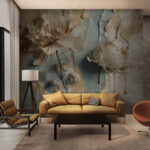 Fotobehang Bloemen met artistieke verfdruppels.