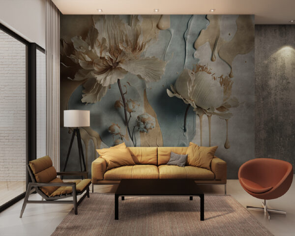 Bloemen met artistieke verfdruppels Fotobehang Bloemen met artistieke verfdruppels