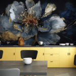 Fotobehang Elegant bloemenabstract in donkere tinten.