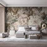 Fotobehang Elegant bloemmotief met vlinder.