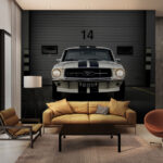 Fotobehang Auto geparkeerd voor een garage
