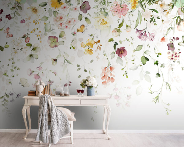 Fotobehang Fotobehang Aquarel bloemen met delicate elegantie. (Artikelnummer: u95507)