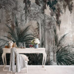 Fotobehang Schilderij van een plant voor een boog