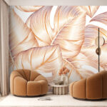 Fotobehang Elegant ontwerp met tropisch bladmotief.
