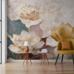 Fotobehang Elegante lotusbloesems in subtiele tinten