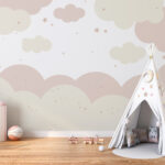 Fotobehang Witte en roze wolken