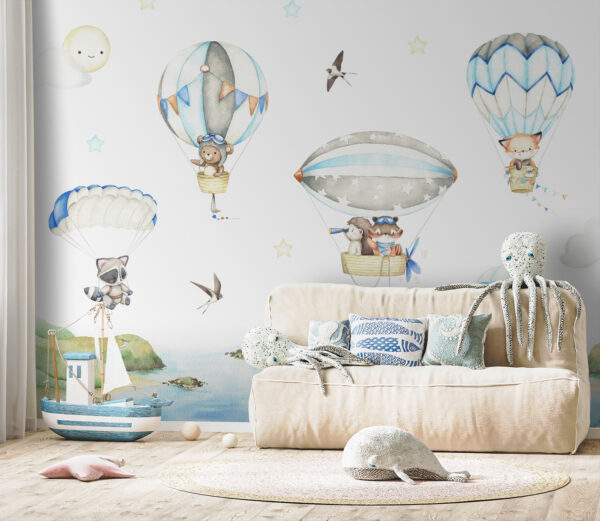 Teddybeer in een heteluchtballon Fotobehang Teddybeer in een heteluchtballon
