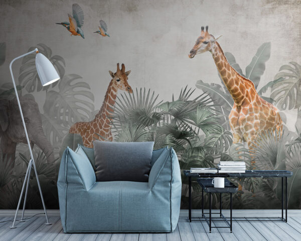 Giraffe voor bladeren Fotobehang Giraffe voor bladeren