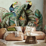 Fotobehang Toekans tussen tropische bladeren