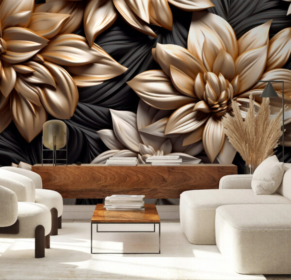 Elegant metallic bloemmotief Fotobehang Elegant metallic bloemmotief