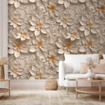 Fotobehang Ingewikkeld bloemenpatroon in beige
