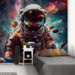 Fotobehang Astronaut zwevend tussen kosmisch puin.