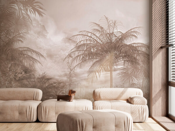 Sepia jungle met palmbomen Fotobehang Sepia jungle met palmbomen