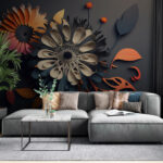 Fotobehang Papieren bloemen met levendige bloemblaadjes