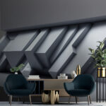 Fotobehang Witte muur met geometrische vormen