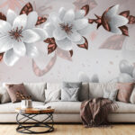 Fotobehang Witte bloem met bruine bladeren