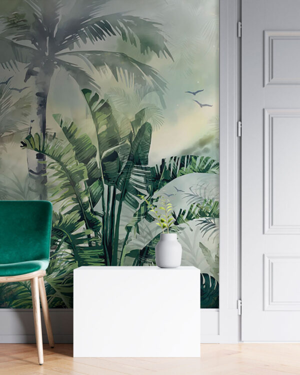 Weelderige jungle met mistige sfeer Fotobehang Weelderige jungle met mistige sfeer