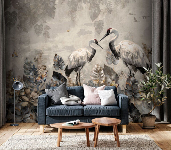 Kraanvogel met een vis in zijn bek Fotobehang Kraanvogel met een vis in zijn bek