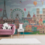 Fotobehang Paars-wit gestreepte luchtballon