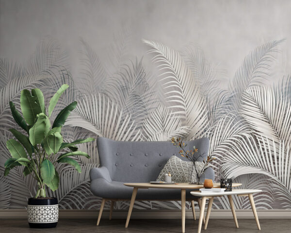 Elegante palmen tegen neutrale achtergrond Fotobehang Elegante palmen tegen neutrale achtergrond