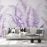 Fotobehang Lavendel palmbladeren in abstract patroon.
