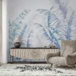 Fotobehang Pastelkleurige bladeren met elegant patroon