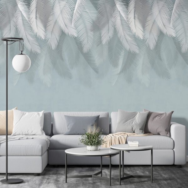 Witte veren op een blauwe achtergrond Fotobehang Witte veren op een blauwe achtergrond