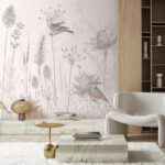 Fotobehang Vogels tussen wilde bloemen in harmonie.