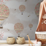 Fotobehang Luchtballon met bloemen