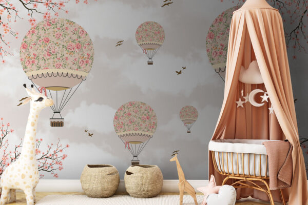 Luchtballon met bloemen Fotobehang Luchtballon met bloemen
