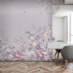 Fotobehang Bloemenpatroon met vlinders