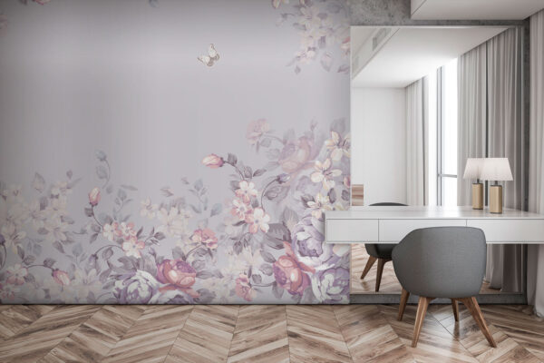 Bloemenpatroon met vlinders Fotobehang Bloemenpatroon met vlinders