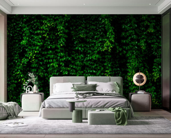 Levendige groene gebladerte muur achtergrond Fotobehang Levendige groene gebladerte muur achtergrond