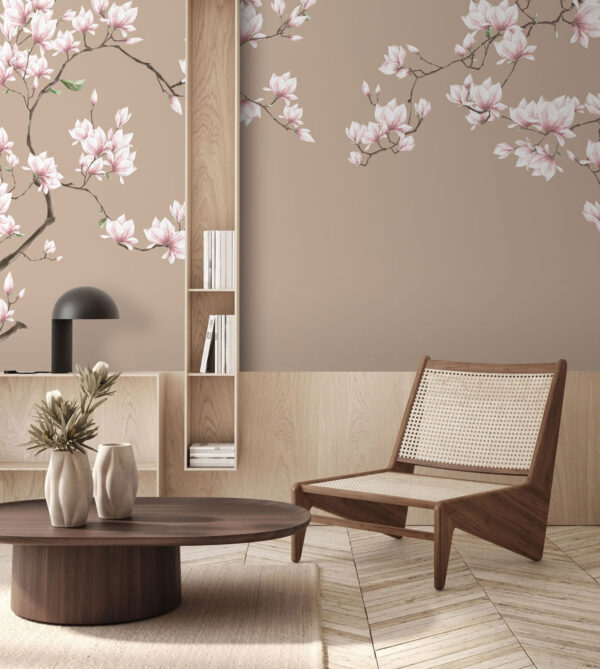 Bloeiende magnolia takken in pastel Fotobehang Bloeiende magnolia takken in pastel