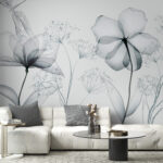 Fotobehang Delicate bloemen in monochroom ontwerp