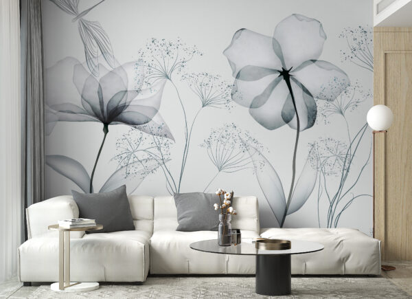 Delicate bloemen in monochroom ontwerp Fotobehang Delicate bloemen in monochroom ontwerp
