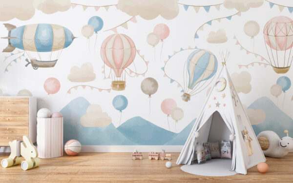 Roze en witte heteluchtballon Fotobehang Roze en witte heteluchtballon