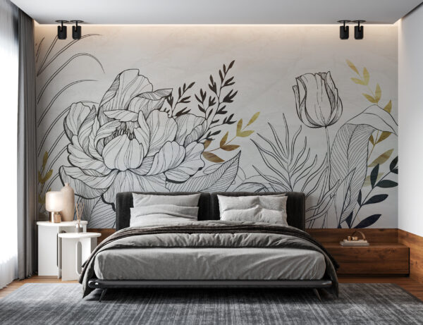 Tekening van een tulp Fotobehang Tekening van een tulp