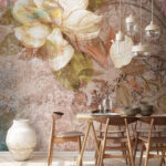 Fotobehang Zachte bloemen op een gestructureerd canvas