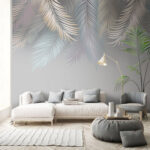 Fotobehang Abstract pastel palmbladeren ontwerp