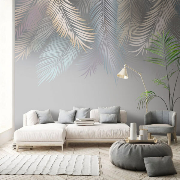 Abstract pastel palmbladeren ontwerp Fotobehang Abstract pastel palmbladeren ontwerp