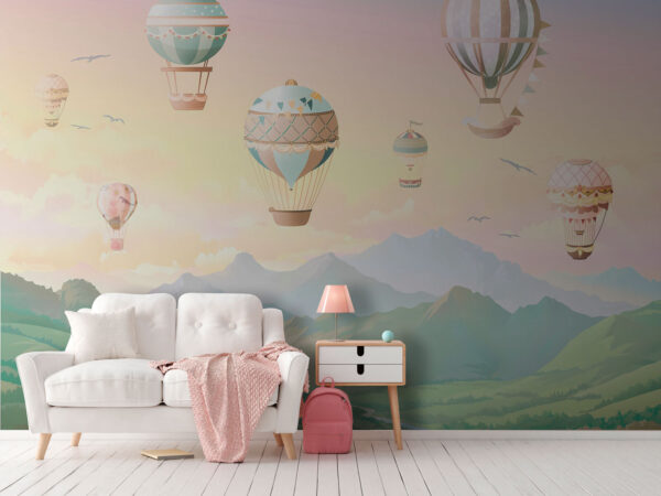 Luchtballon met vlaggen Fotobehang Luchtballon met vlaggen