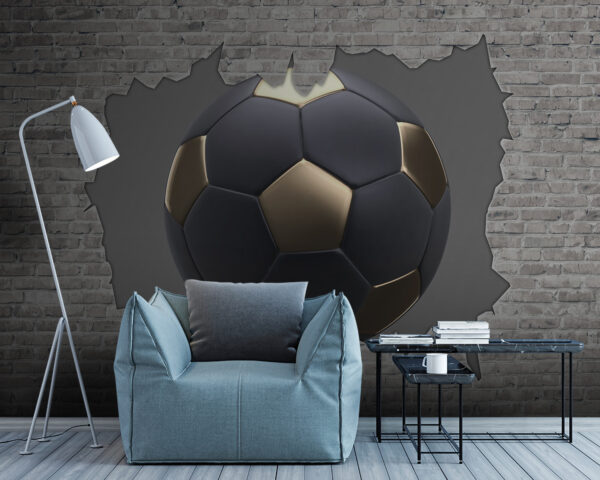 Voetbal barst door bakstenen muur Fotobehang Voetbal barst door bakstenen muur