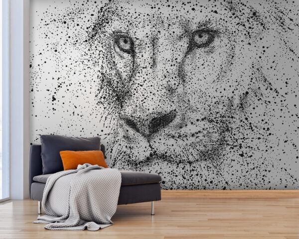 Fotobehang Zwart-wit afbeelding van een leeuwengezicht (Artikelnummer: u93948) Fotobehang Fotobehang Zwart-wit afbeelding van een leeuwengezicht (Artikelnummer: u93948)
